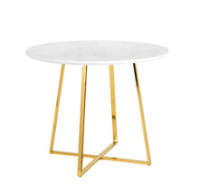 Load image into Gallery viewer, 39" Rounded Iron Pedestal Base Dining Table - Gold / White
