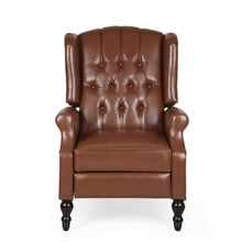 Load image into Gallery viewer, Upholstered Wingback Recliner With Nailhead Trim And Rolled Recessed Arms - Light Brown
