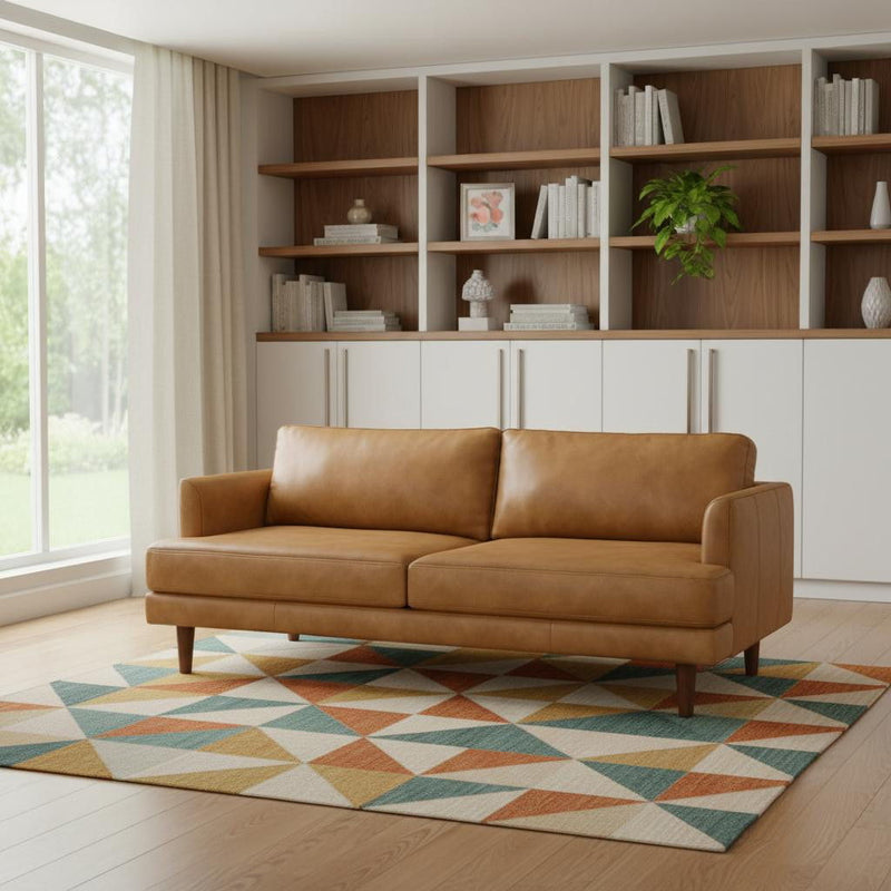 76" Sienna Leather Sofa With Brown Legs - Brown