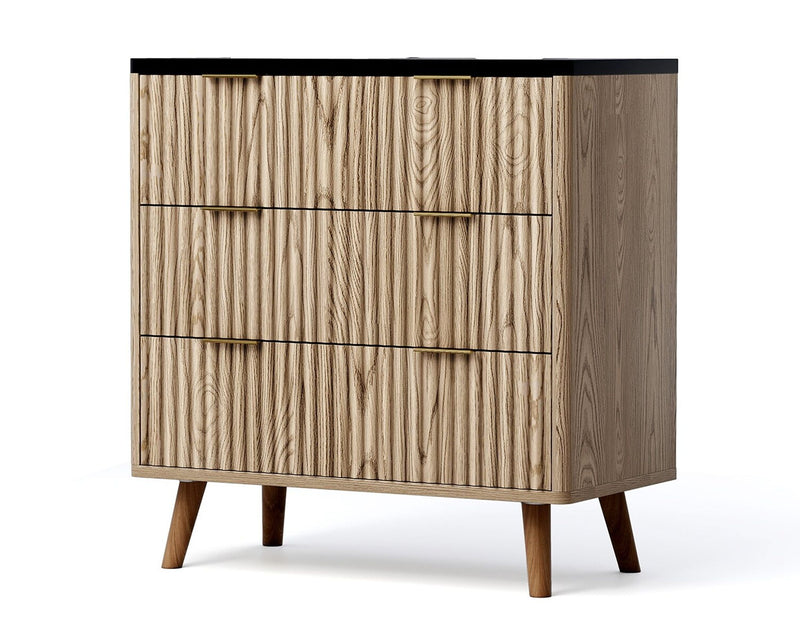 Solid Wood Console Accent Cabinet With Three Drawers - Black / Oak