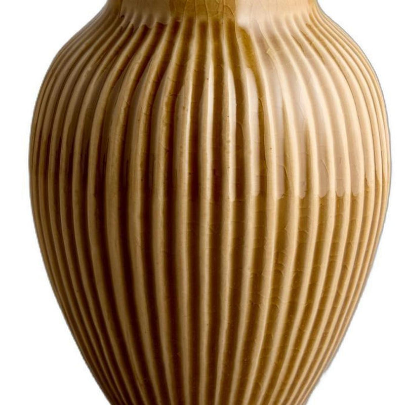 Ribbed Ceramic Oval Table Vase - Brown