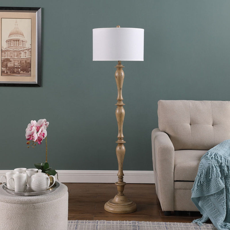 Rustic Straight With Curves Floor Lamp With White Shade - Taupe Cream