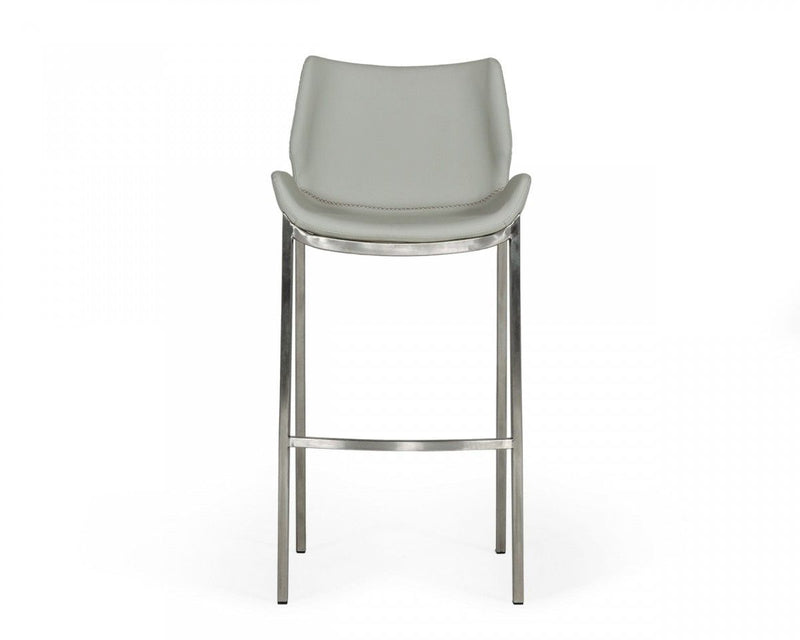 Faux Leather And Steel Low Back Bar Height Bar Chairs (Set of 2) - Gray And Silver