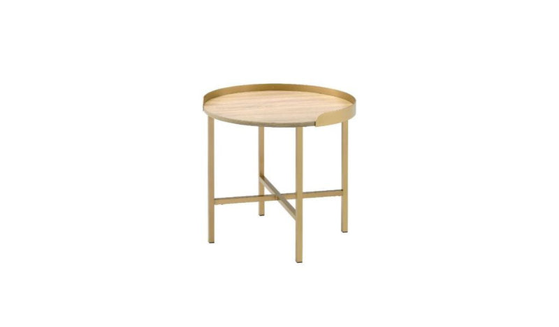 Manufactured Wood And Metal Round End Table - Gold And Oak
