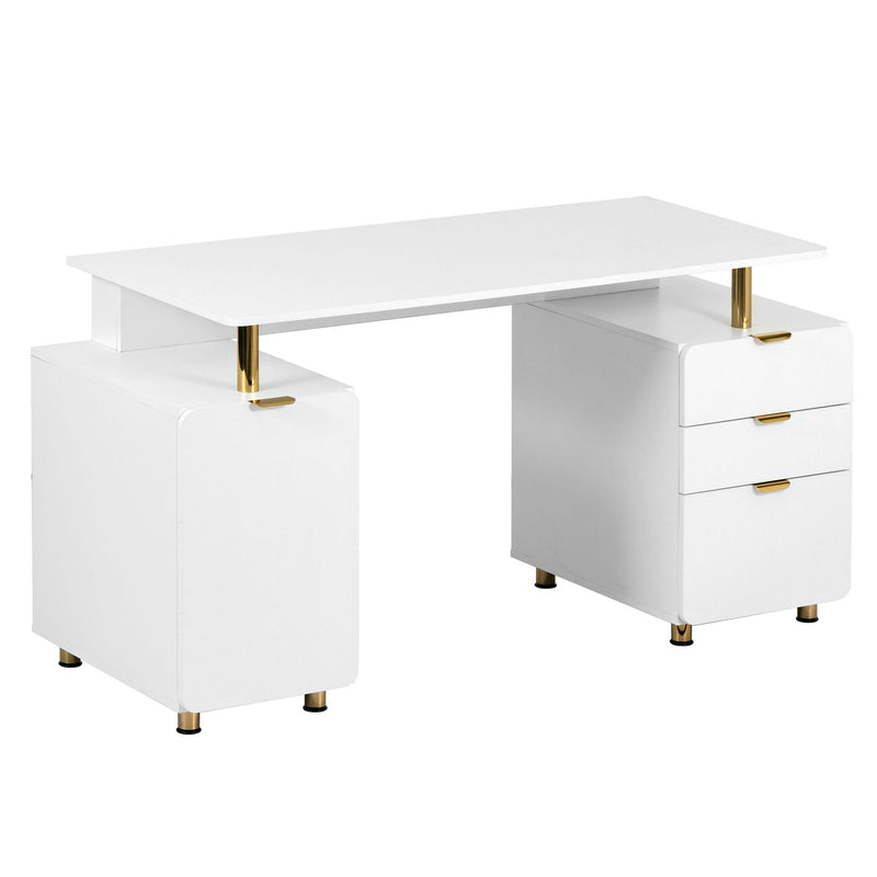 Stainless Pedestal Executive Desk With Three Drawers - White / Gold