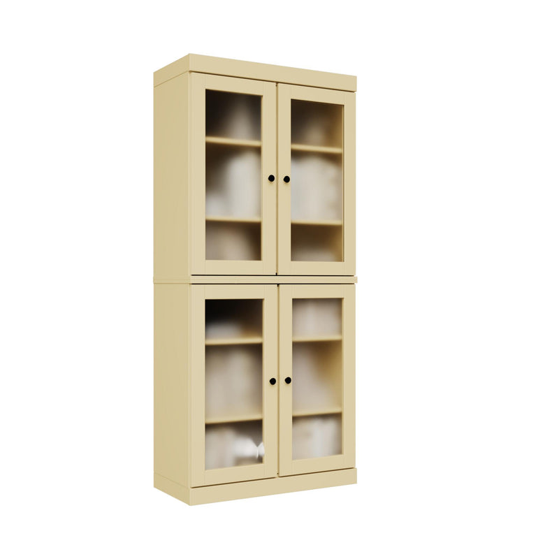 Solid Wood Adjustable Six Tier Library Bookcase With Four Doors (751356) - Yellow