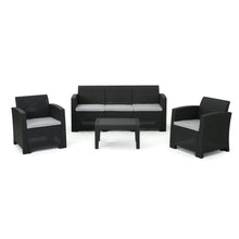 Load image into Gallery viewer, Velvora - Outdoor Wicker Set With 3 Seater Sofa, 2 Club Chairs, Coffee Table And Cushions - Brown
