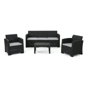 Velvora - Outdoor Wicker Set With 3 Seater Sofa, 2 Club Chairs, Coffee Table And Cushions - Brown