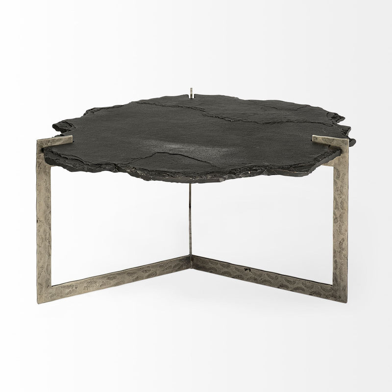 Stone And Iron Free Form Distressed Coffee Table - Black And Gold