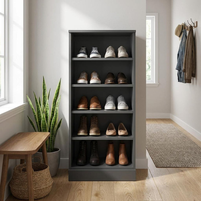 Ten Pair Solid Woodshoe Storage Cabinet (752043) - Gray
