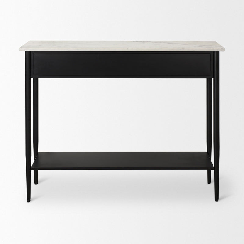 Console Table With Shelf Two Drawers - White / White