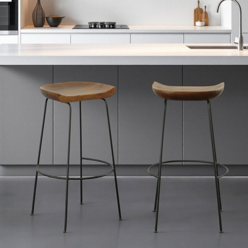 Steel Backless Bar Height Bar Chairs (Set of 2) - Chestnut And Black