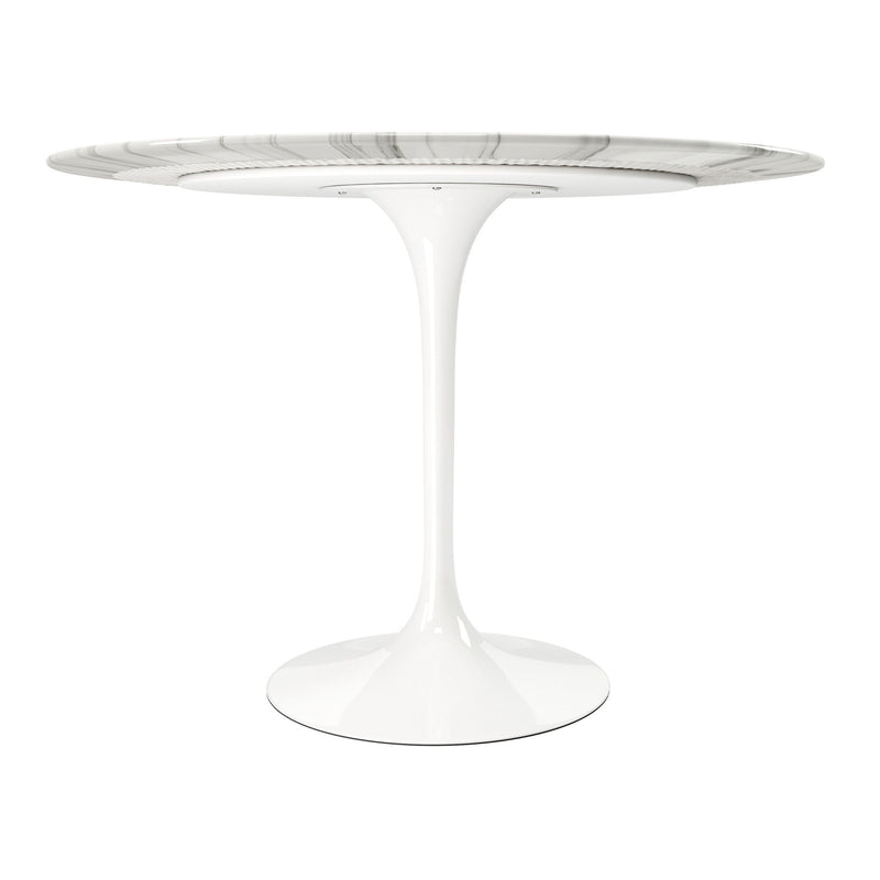 40" Rounded Stone And Metal Pedestal Base Dining Table - White