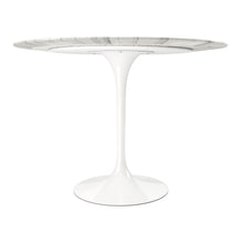 Load image into Gallery viewer, 40" Rounded Stone And Metal Pedestal Base Dining Table - White

