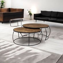 Load image into Gallery viewer, Wood And Metal Round Nested Coffee Tables - Dark Brown
