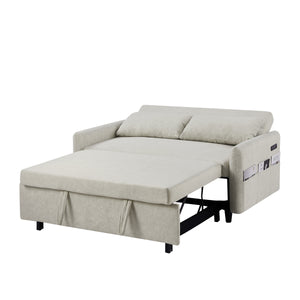 55.1" Pull Out Sleep Sofa Bed Loveseats Sofa Couch with Adjsutable Backrest, Storage Pockets, 2 Soft Pillows, USB Ports for Living Room, Bedroom, Apartment, Office, Beige (Old SKU WF307821AAA)