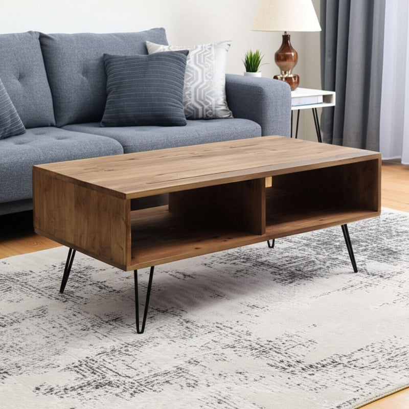 23" Wood And Metal Coffee Table With Shelf - Brown And Black
