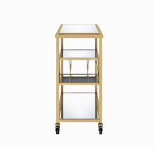 Load image into Gallery viewer, 40" Glass And Iron Rolling Prep Table - Clear / Gold
