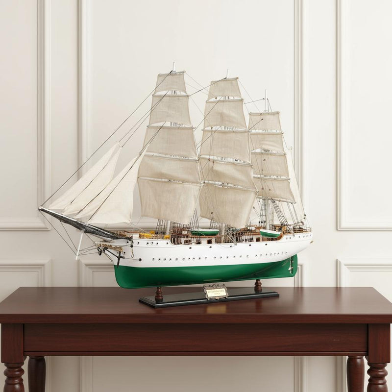 Solid Wood Hand Painted Model Boat - Green And White