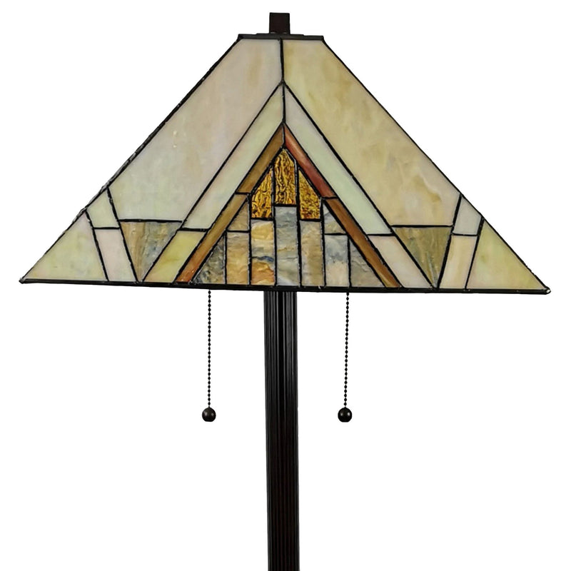 Two Light Beige And Brown Geometric Stained Glass Floor Lamp - Brown