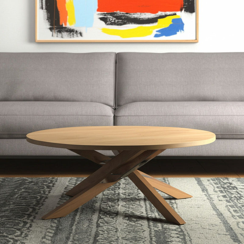 42" Solid Wood Round Cross Legs Coffee Table - Natural