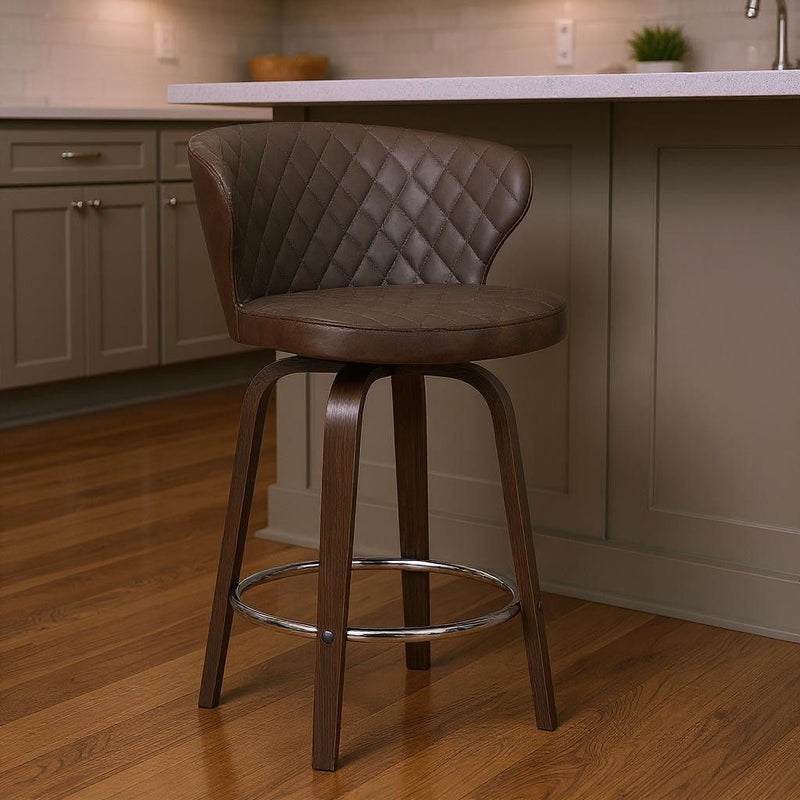 36" Faux Leather Swivel Low Back Counter Height Bar Chair - Brown