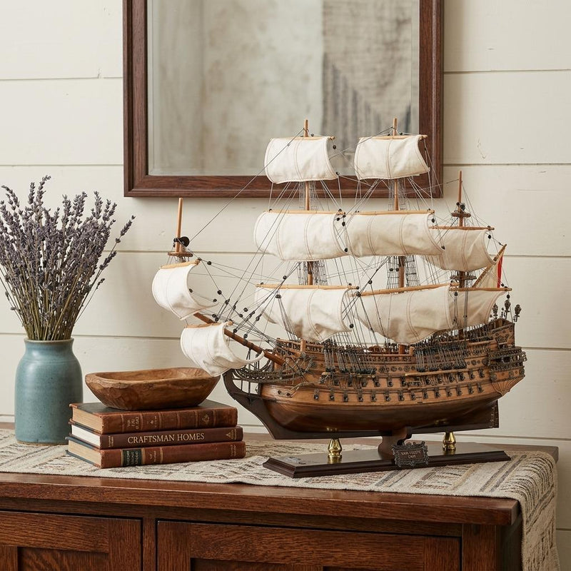 Hand Painted Model Boat (624647) - Dark Brown / Beige