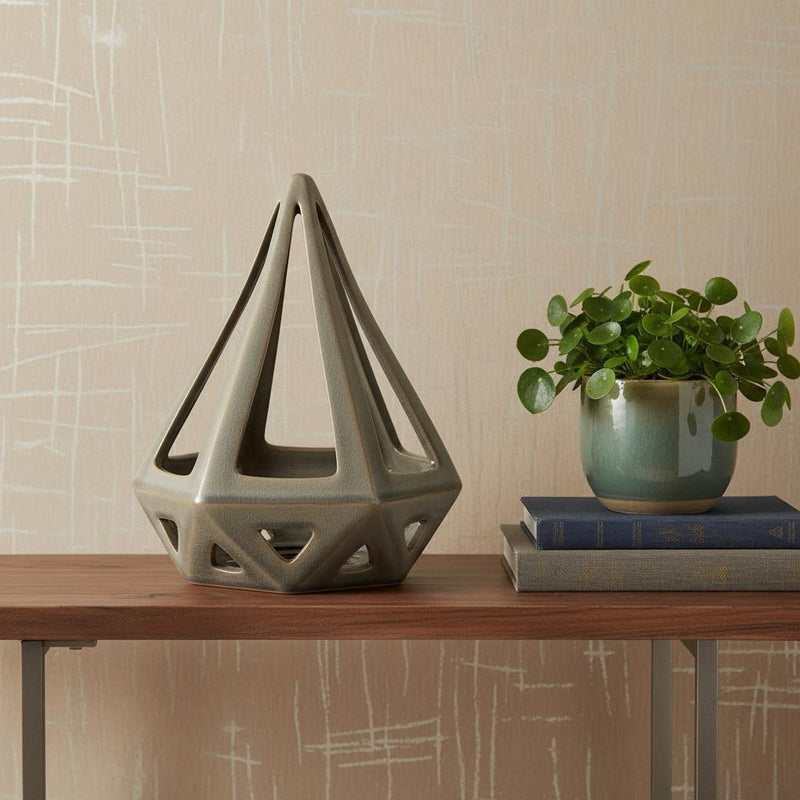 Crackle Glaze Conical Sculpture - Khaki