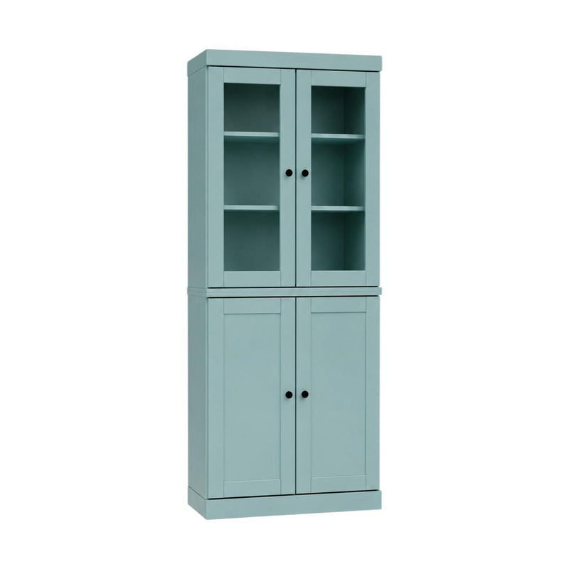 Solid Wood Adjustable Six Tier Library Bookcase With Two Doors (745624) - Aqua