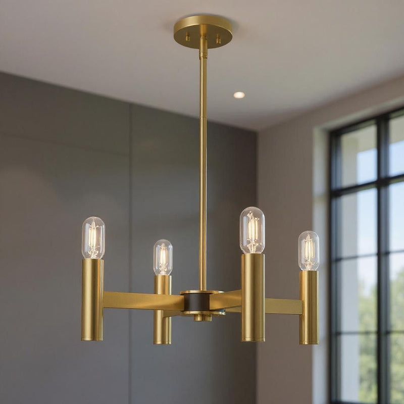 19" Four Light Dimmable Chandelier With Shades - Brass