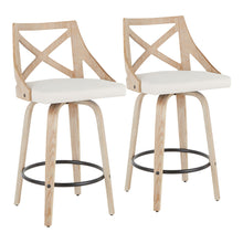 Load image into Gallery viewer, Charlotte - Farmhouse Fixed Height Counter Stool With Swivel (Set of 2) - White Washed / Cream
