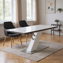 Load image into Gallery viewer, 63" Wood And Metal Pedestal Base Dining Table - White
