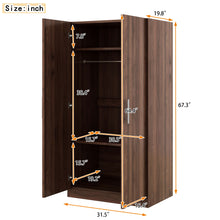 Load image into Gallery viewer, 2 Door Wooden Wardrobe Armoire With 3 Storage Shelves - Brown
