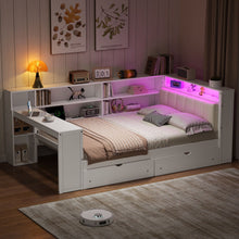Load image into Gallery viewer, Platform Bed With Storage Shelves, Drawers, Charging Station, LED, Desk
