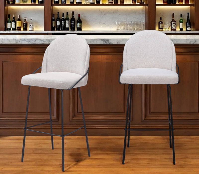 30" Shearling And Steel Bar Height Bar Chairs (Set of 2) - Ivory / Black