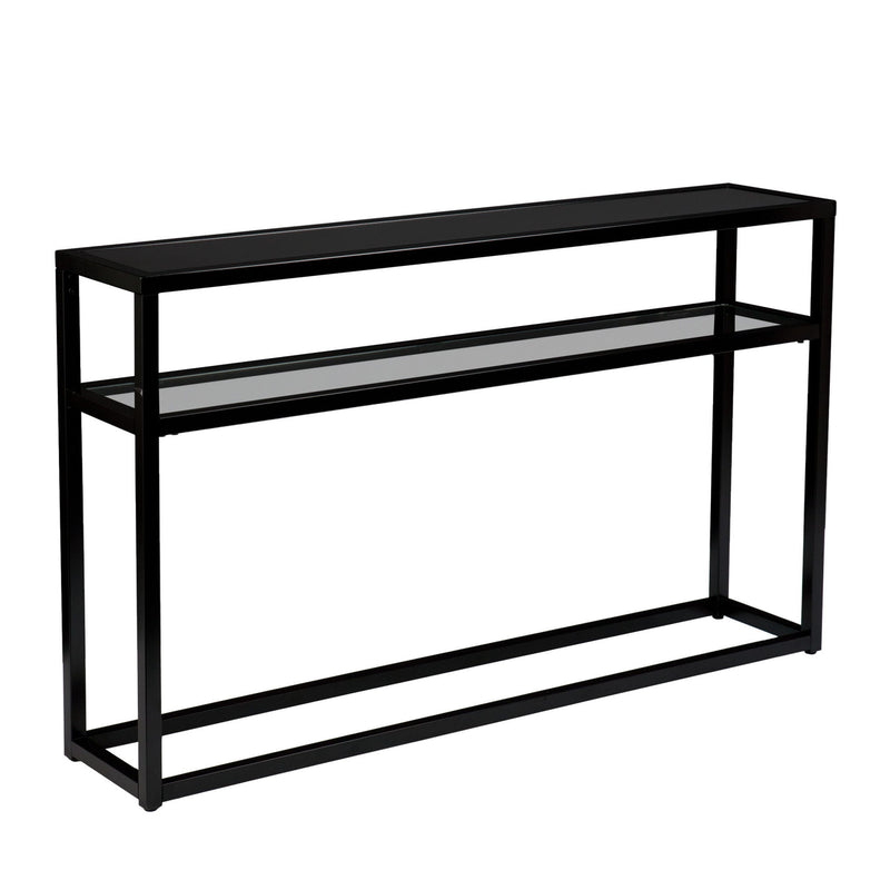50" Glass Frame Console Table With Shelves - Black