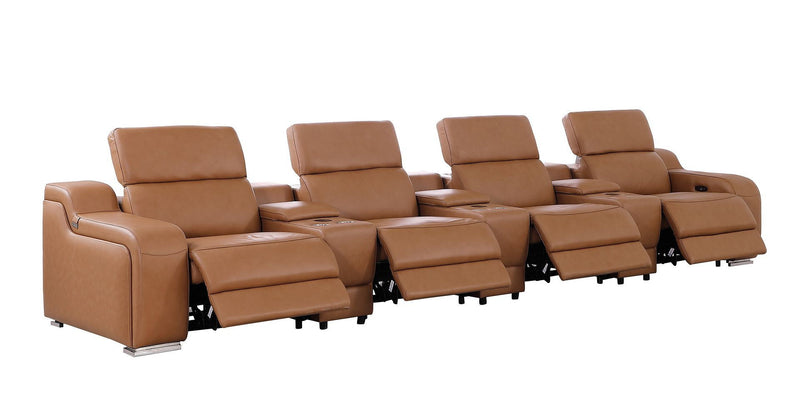 169" Italian Leather Reclining USB Sofa - Chestnut