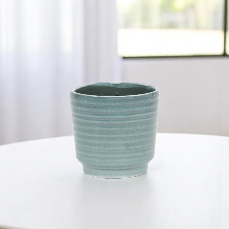 Striped Round Pot Planter (487406) - Green