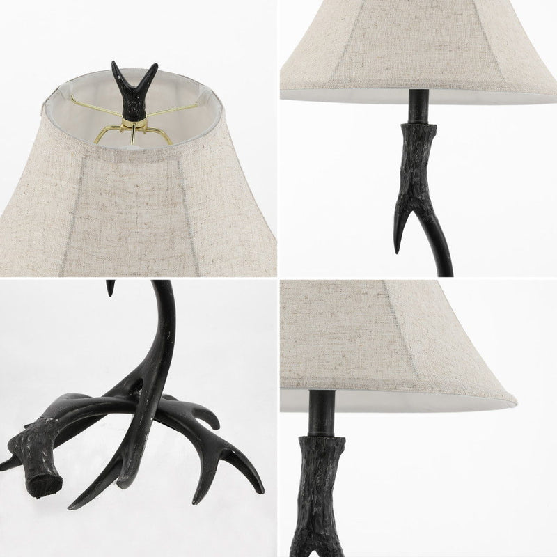 Antlers Table Lamp With Bell Shade - Black