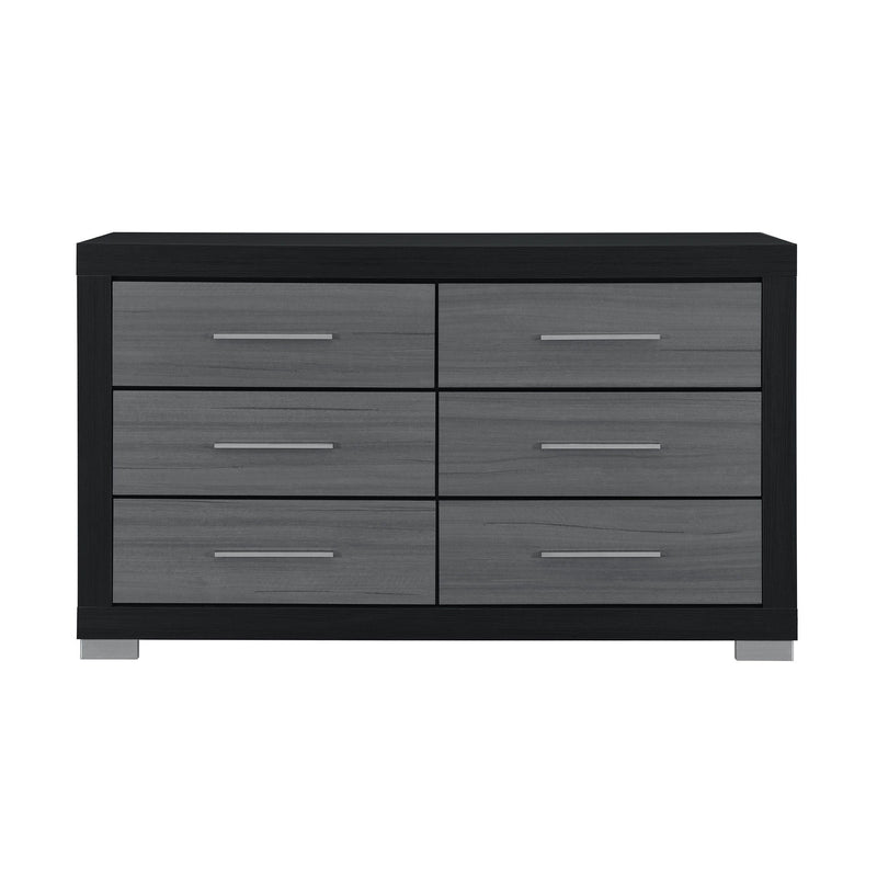 63" Wood Six Drawer Double Dresser - Black And Gray