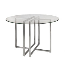 Load image into Gallery viewer, 42" Rounded Glass And Metal Trestle Base Dining Table - Clear
