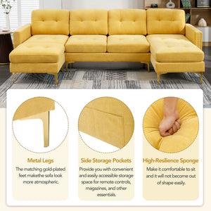 110" L-Shape Convertible Sectional Sofa Couch with Movable Ottoman for Living Room, Apartment, Office, Yellow