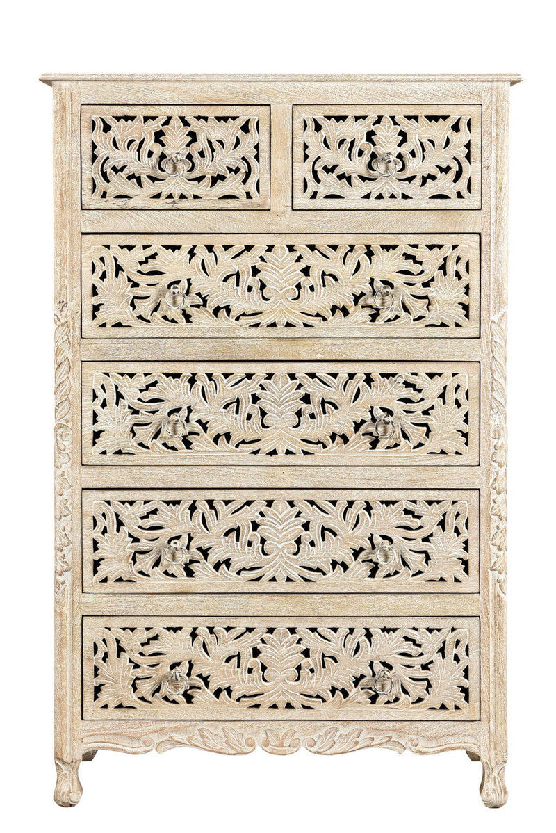 Solid Wood Six Drawer Chest - Beige