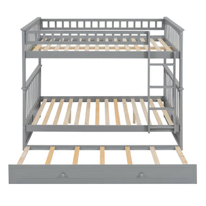 Full over Full Bunk Bed with Twin Size Trundle, Convertible Beds, Gray