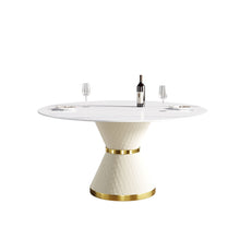 Load image into Gallery viewer, Modern Artificial Stone Round Carbon Steel Base Dining Table, Can Accommodate 6 People
