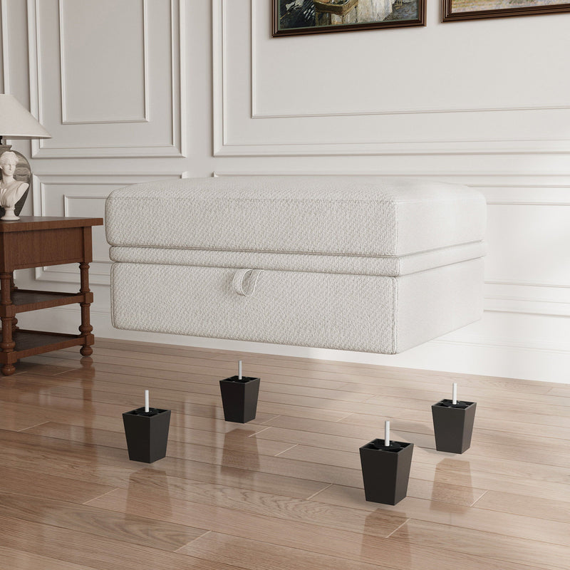 29" Chenille Storage Ottoman - Beige / Black