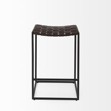 Load image into Gallery viewer, Leather And Iron Backless Counter Height Bar Chair - Brown / Black
