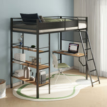 Load image into Gallery viewer, William - Twin Loft Bed 3 Shelf With Built In Desk - Matte Black
