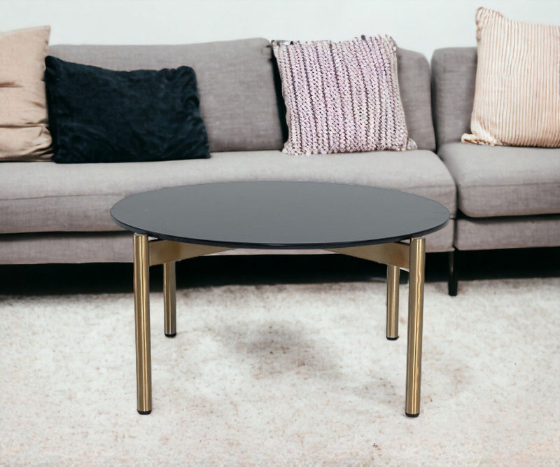 Marble Stone Round Coffee Table - Gold And Black