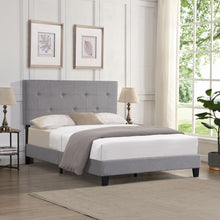 Load image into Gallery viewer, Full Size Upholstered Platform Bed Frame With Modern Button Tufted Linen Fabric Headboard, No Box Spring Needed, Wood Slat Support - Gray
